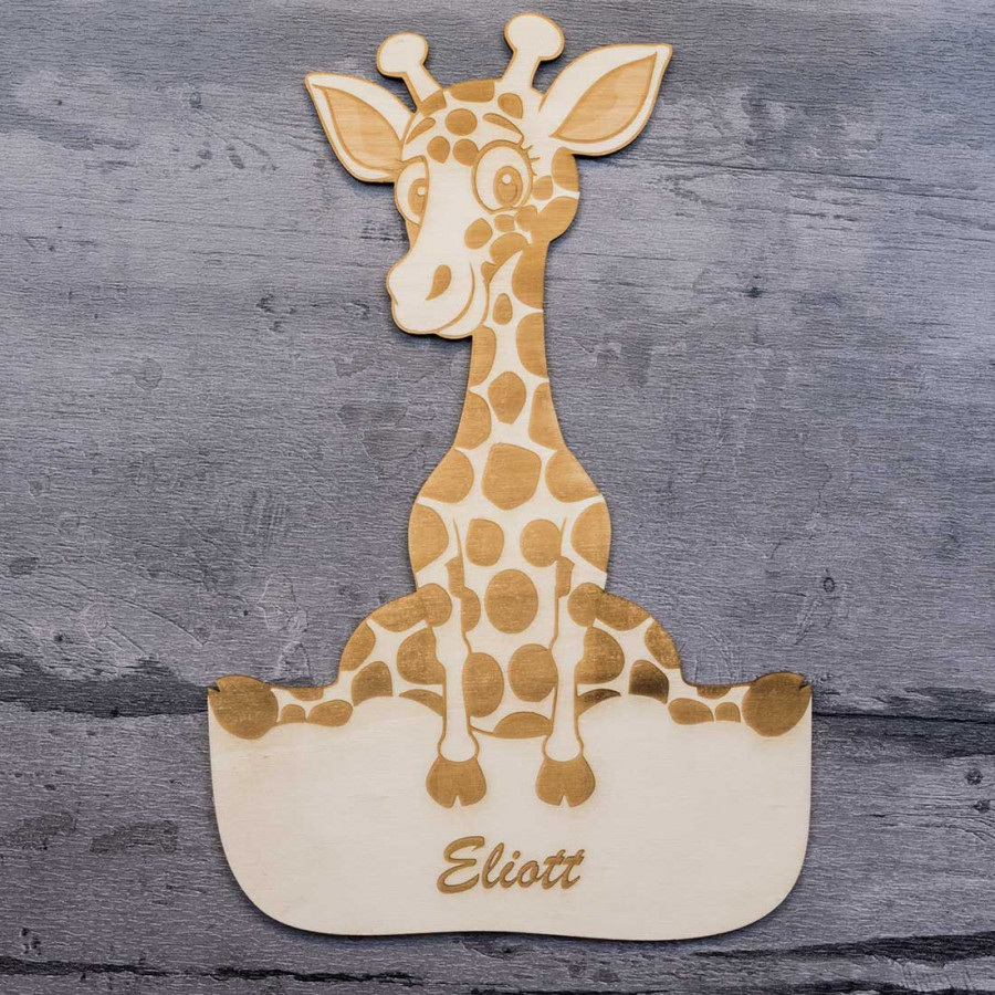 Plaque de porte en bois girafe et éléphant - Pitchoun Bois